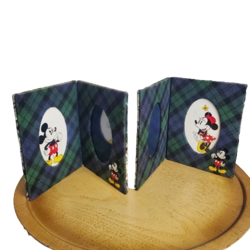 Disney Pack of Two Green Blue Plaid Embroidered Mickey Mouse Picture Frames